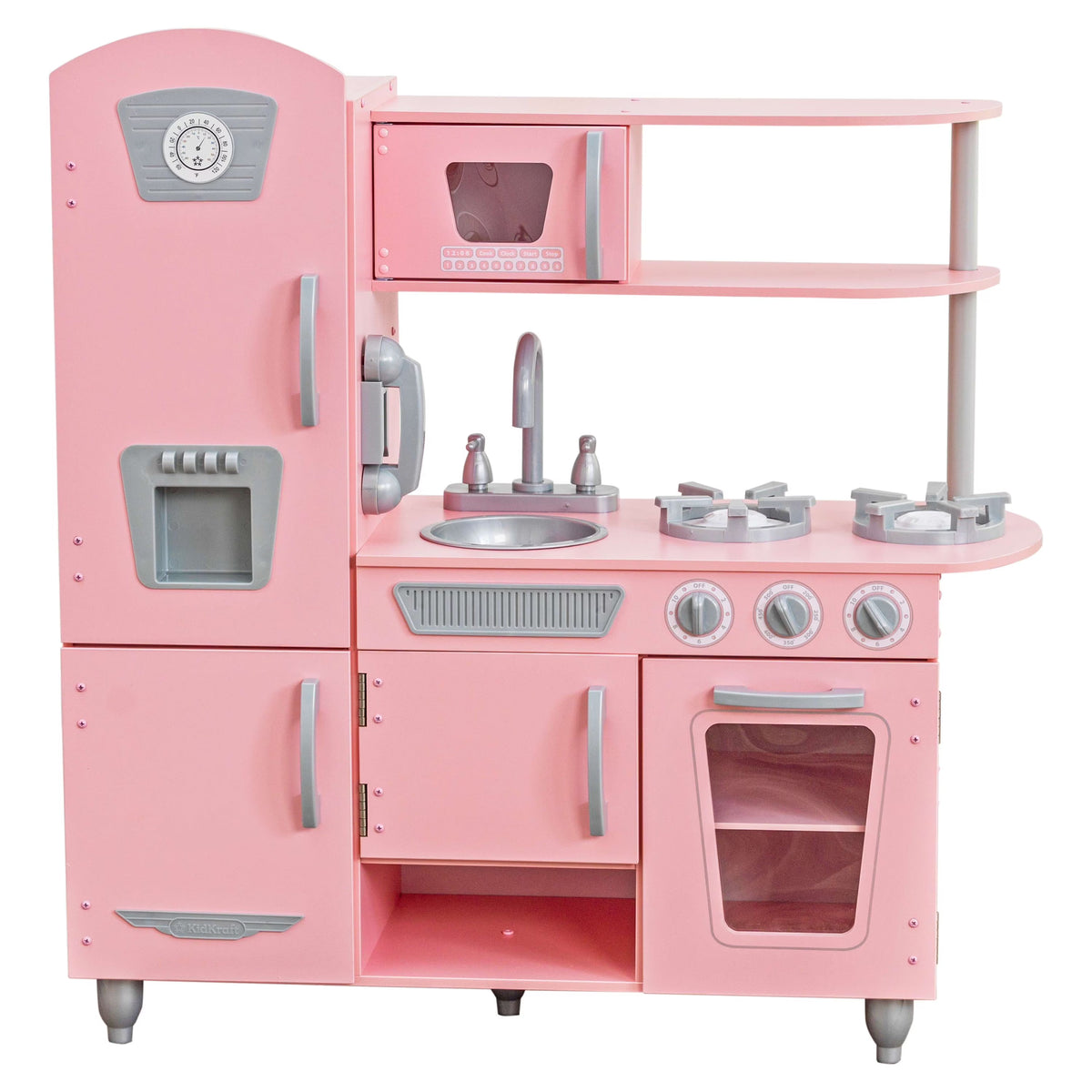 Pink Wooden Play Kitchen with Pretend Ice Maker and Play Phone P6051