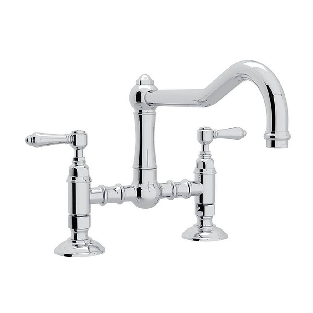 Polished Chrome Country Kitchen Bridge Faucet with Metal Lever Handles J306229