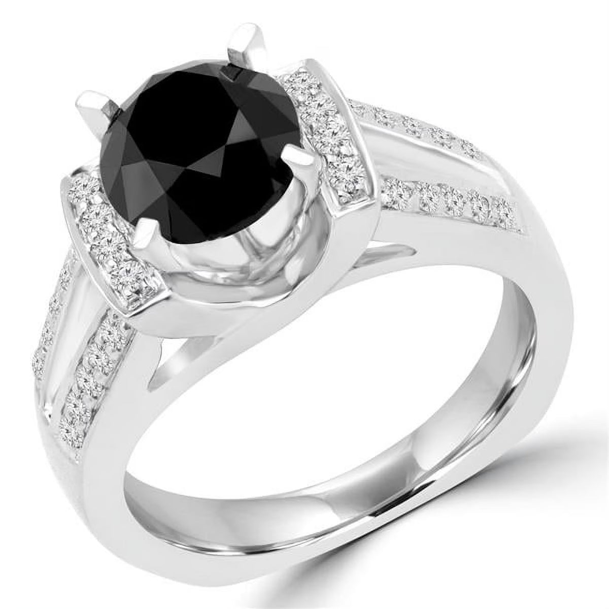 14K White Gold Black Diamond Engagement Ring E8525