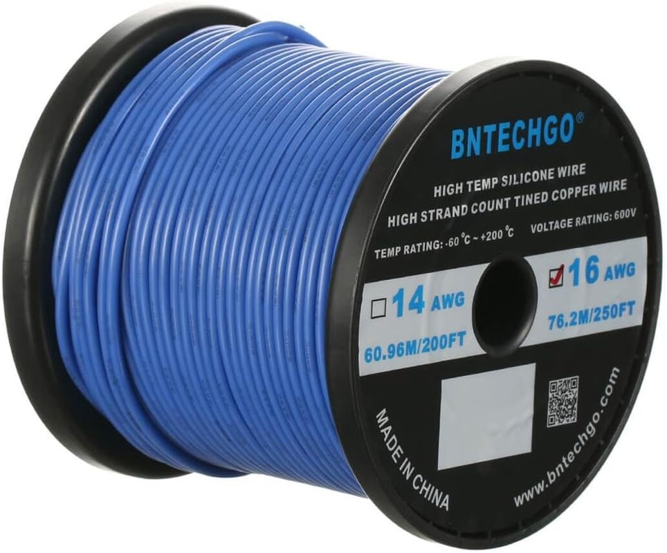 16 Gauge Silicone Wire Spool 500 ft Black Flexible 16 AWG Stranded Tinned Copper Wire E42993