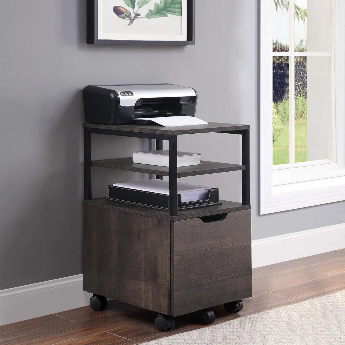 Wood 1-Drawer Mobile Storage Cart J267