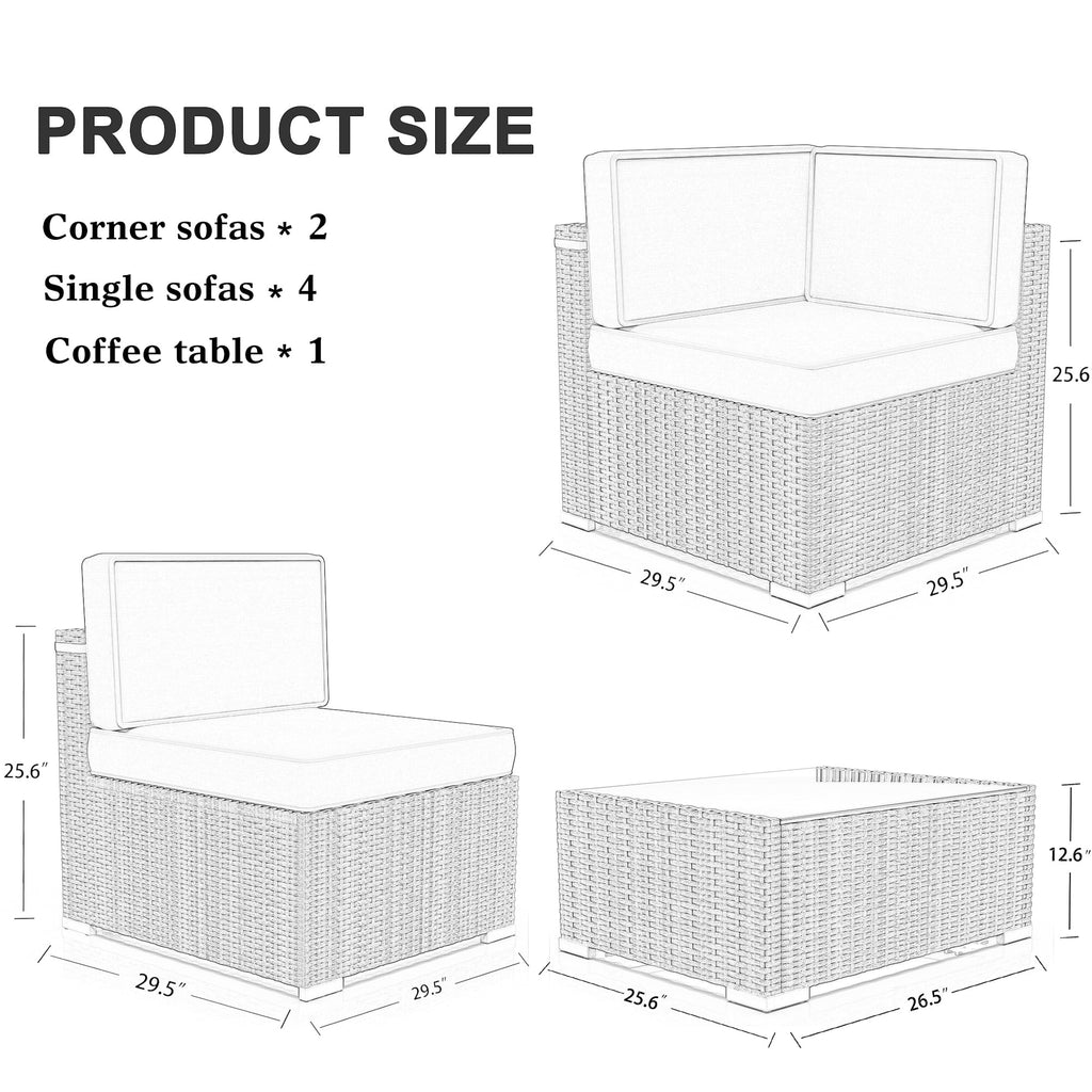 7 Piece Wicker Rattan Patio Furniture Set with Cushion and Glass Table I94718