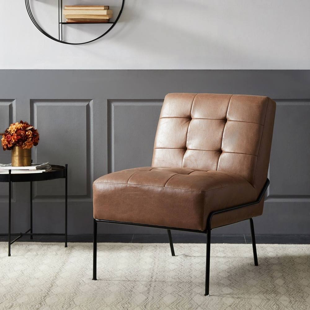 Walnut Faux Leather Armless Accent Chair S410