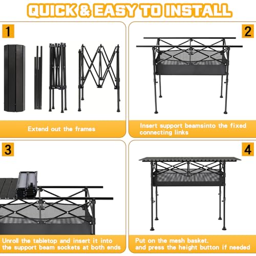 Height Adjustable Folding Camping Table with Mesh Storage and Carrying Bag B94444