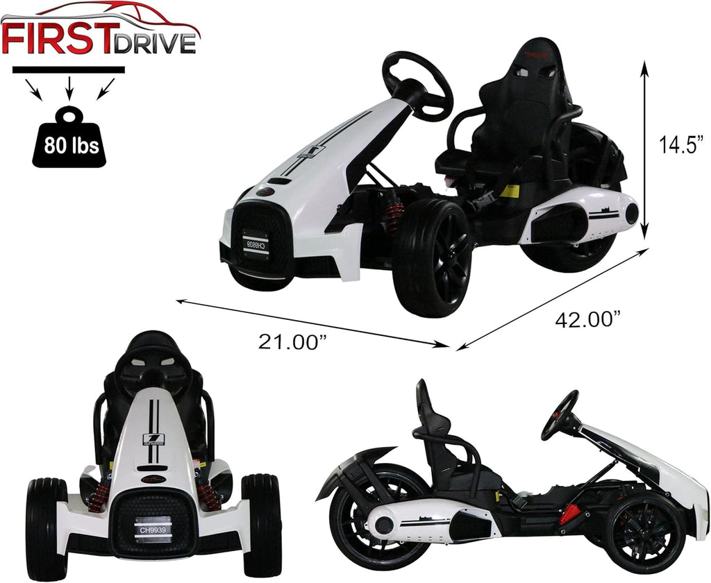 Kids Electric Go Kart 12V White Ride On Toy Car O497287