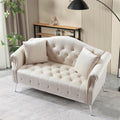 Beige Velvet Button Tufted Loveseat Sofa with Roll Armrest and Metal Legs Z8643