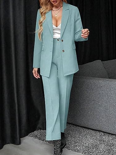 2 Piece Blazer Set Button Front Long Sleeve Blazer and Pants Solid Suits Set L8080