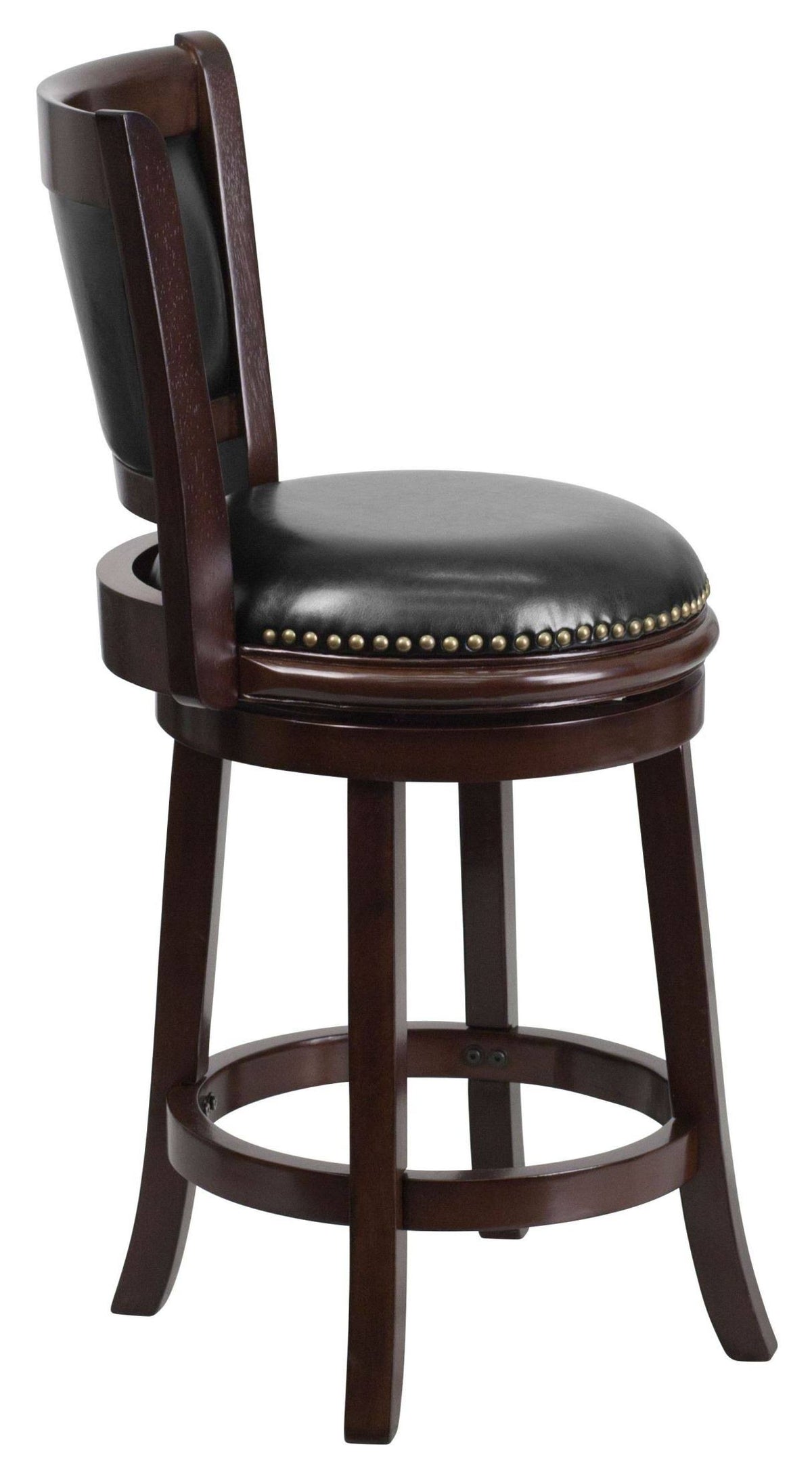 Cappuccino Wood Counter Height Stool with Black Leather Swivel Seat W52407