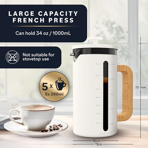 34 oz French Press Coffee Maker with Bamboo Wood Handle Borosilicate Glass R6372