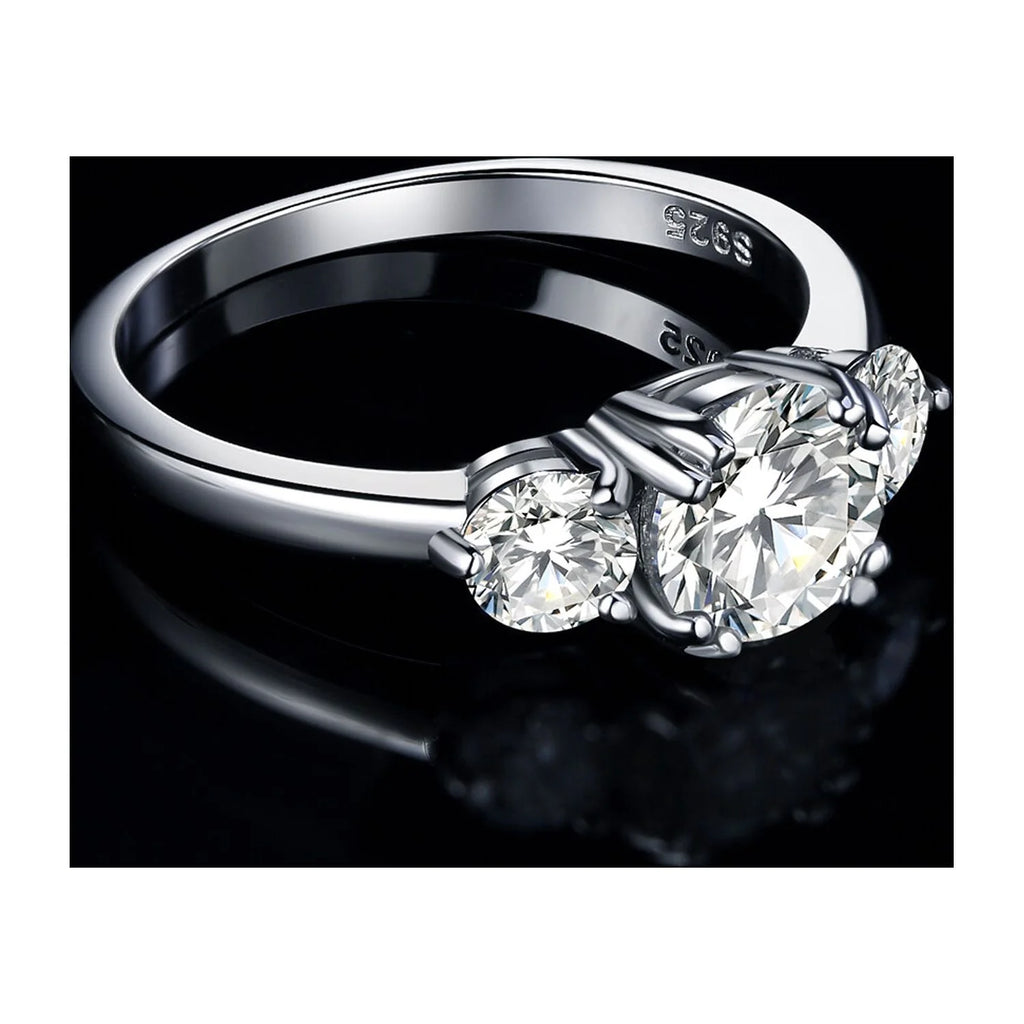 3 Stones 1ct Moissanite Engagement Ring, 925 Sterling Silver, Round Cut, Size 5-9 K255