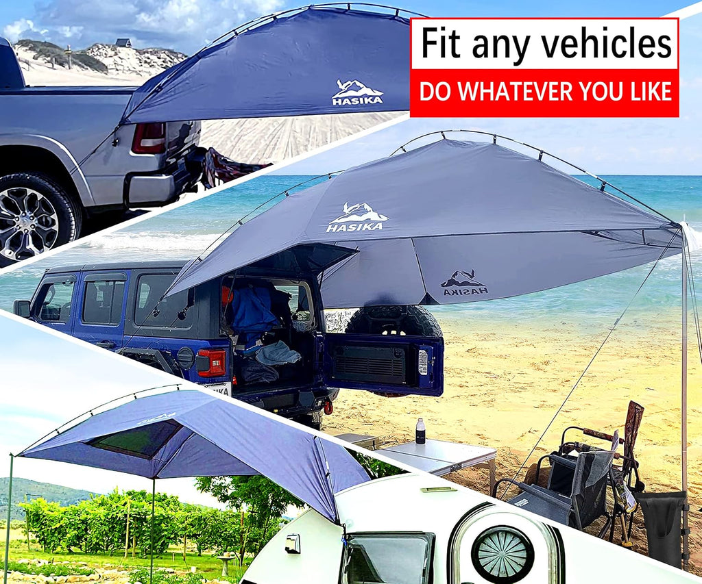 Teardrop Awning for SUV RVing, Car Camping, Trailer and Overlanding Light Weight Truck Canopy Durable Tear Resistant Tarp with 2 Sandbag C136250