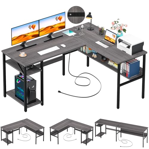 L Shaped Desk with LED Light and Power Outlet C870