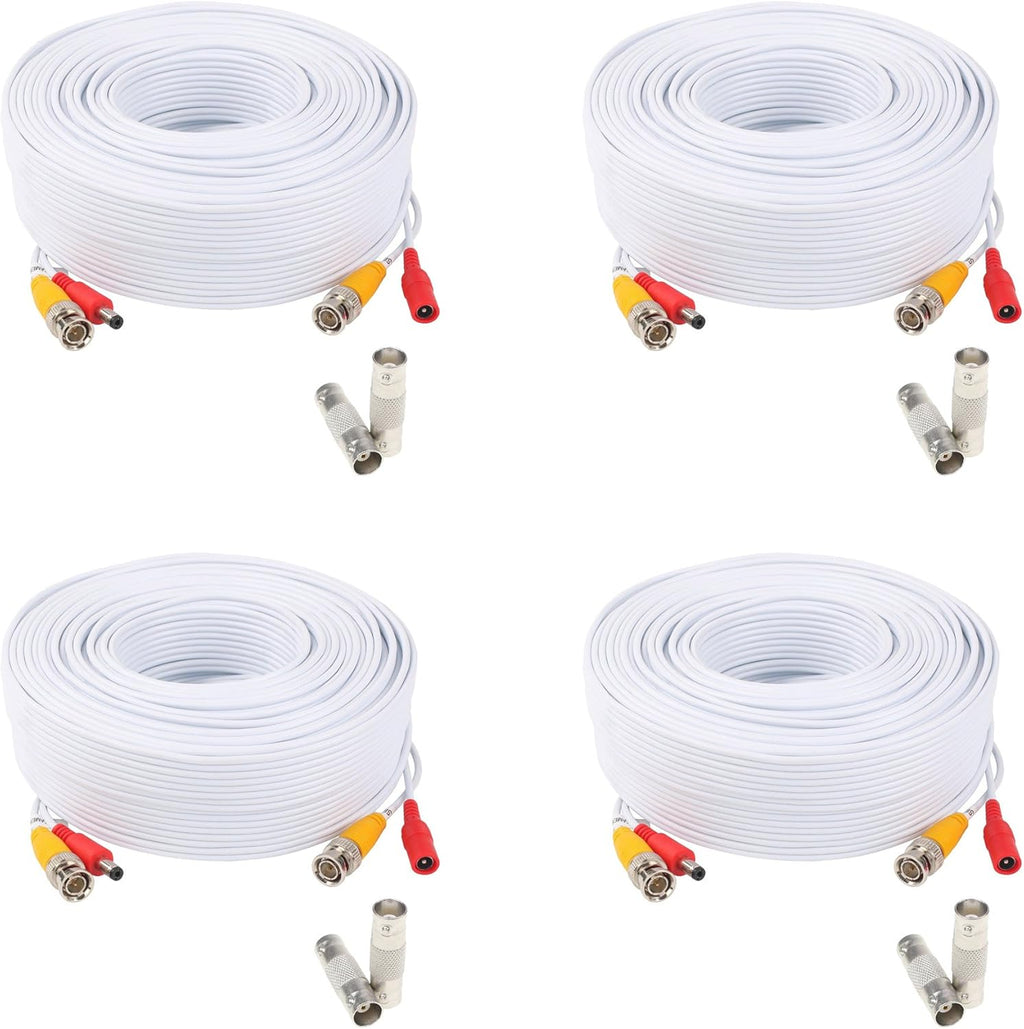 200ft Pre-Made Siamese BNC Video and Power Cable with BNC Extension Connectors for CCTV Security Camera (4 Pack, Black) U360