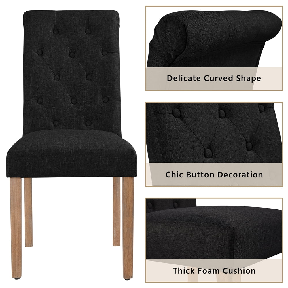 Black Fabric Upholstered High Back Dining Chair, Set of 2 L28379