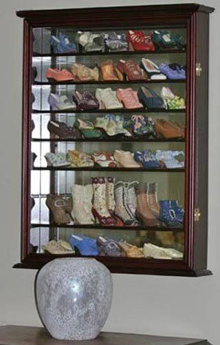 Large 72-Shot Glass Display Case Cabinet with Glass Door, Cherry Finish R164