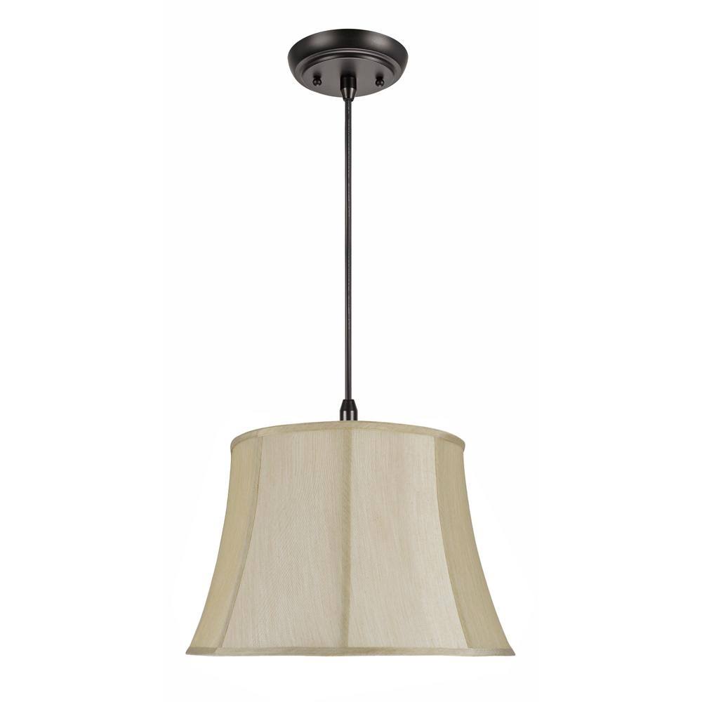 Beige Two-Light Hanging Pendant Ceiling Light with Fabric Lamp Shade, 18 inch Width E8987