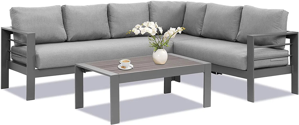 4 Pieces Aluminum Outdoor Sofa Set with Coffee Table Y643050