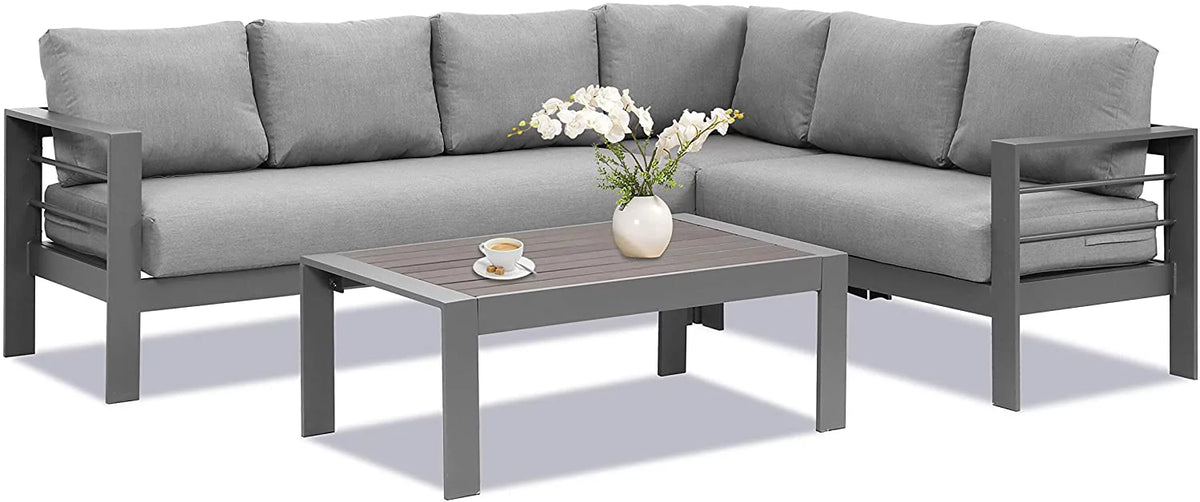 4 Pieces Aluminum Outdoor Sofa Set with Coffee Table Y643050