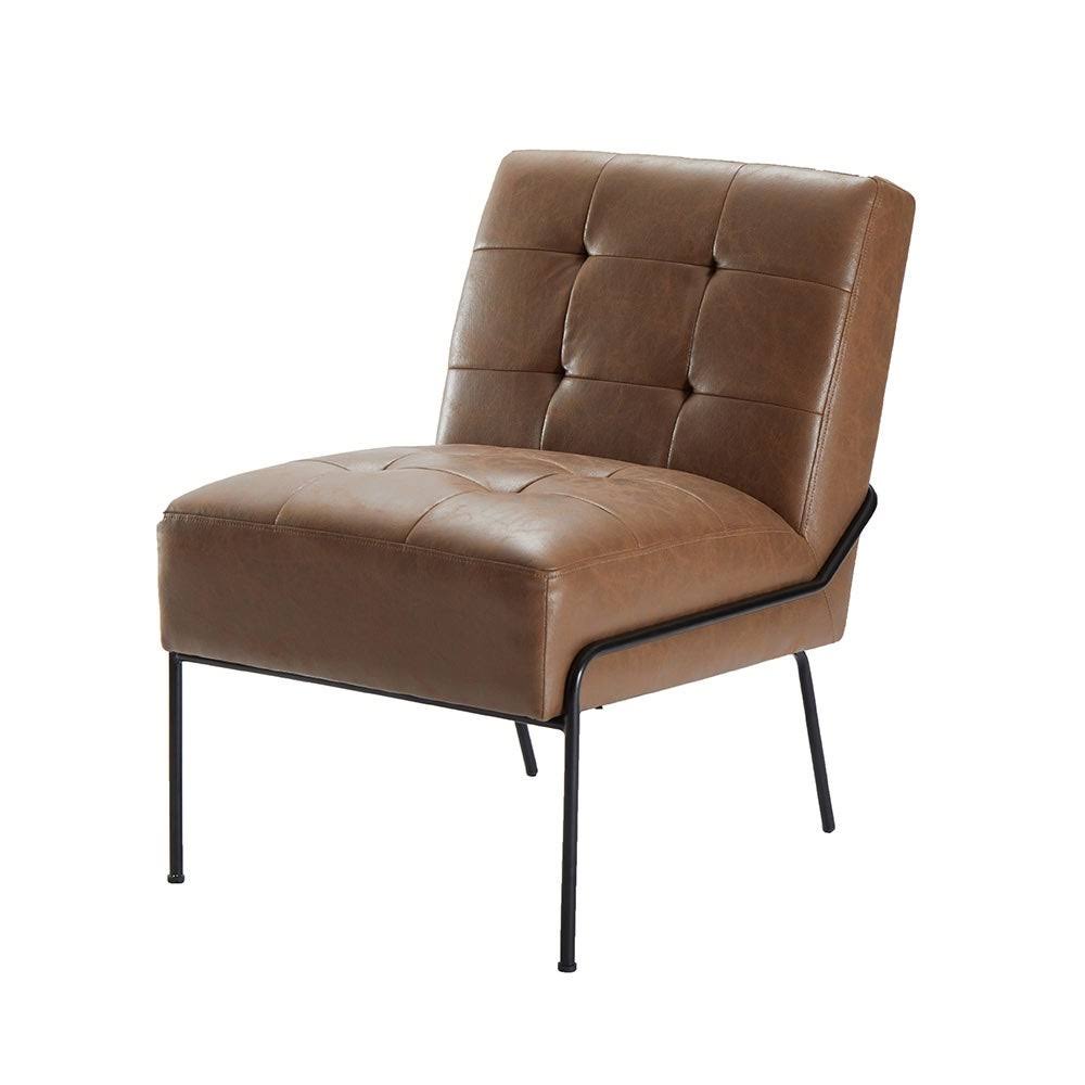 Walnut Faux Leather Armless Accent Chair S410