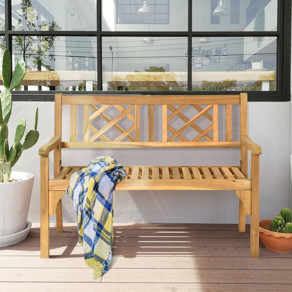 Patio Foldable Bench with Curved Backrest and Armrest K210