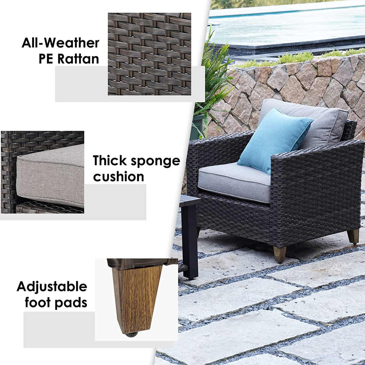Patio Wicker Sectional Sofa with Thick Cushions and Steel Frame N1685