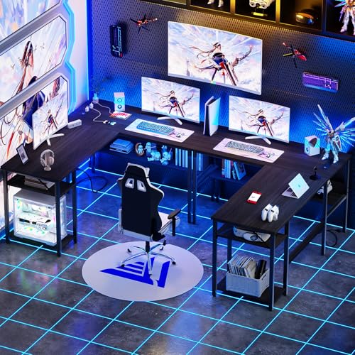 L Shaped Desk with LED Light and Power Outlet C870