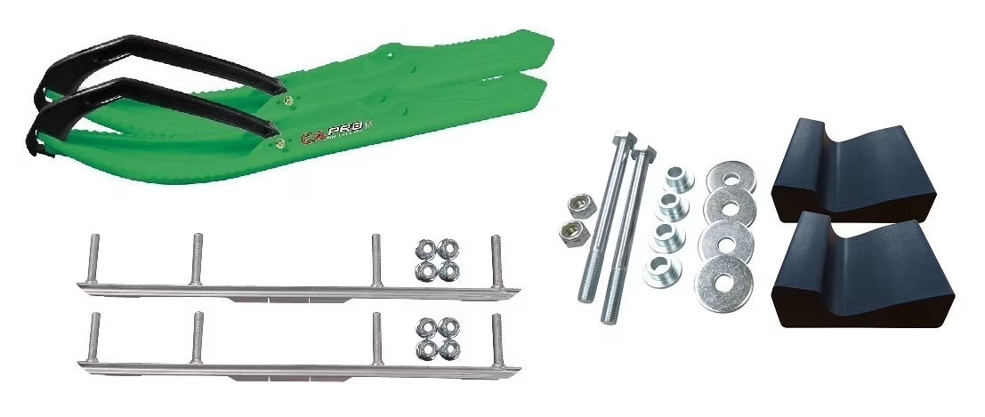 Green Snowmobile Skis with 4.5" Shaper Bars Complete Kit S9002