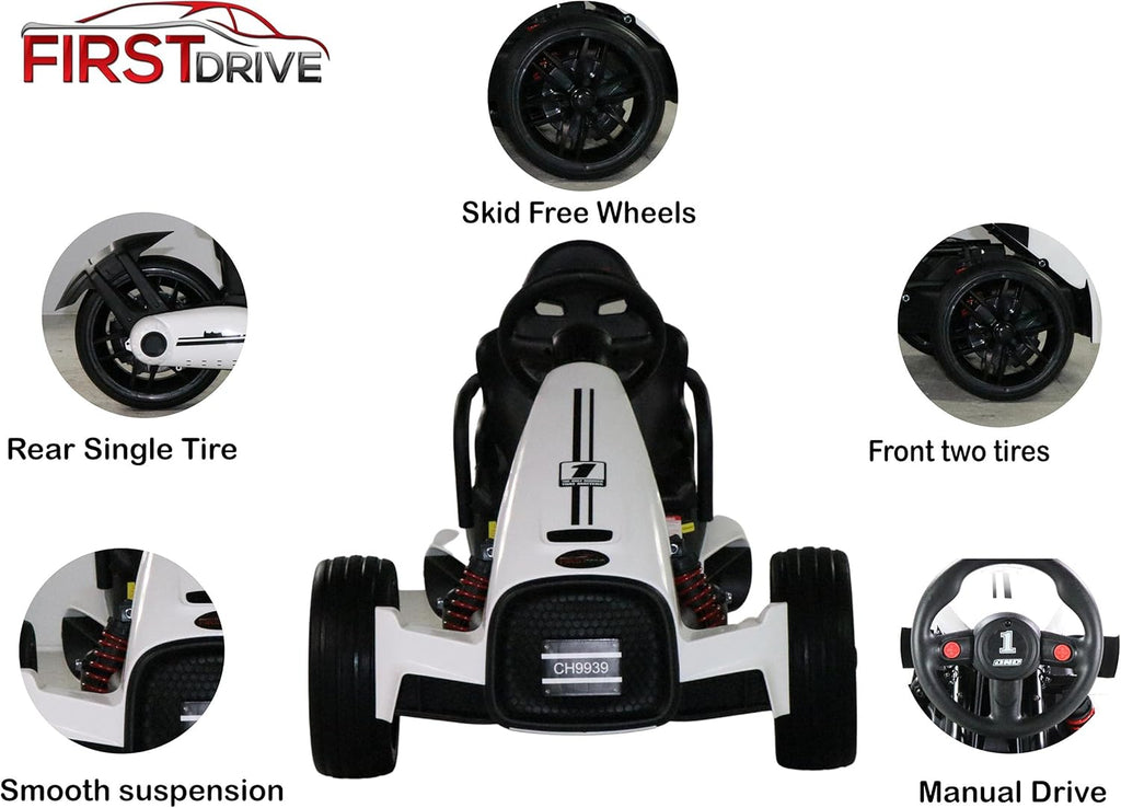 Kids Electric Go Kart 12V White Ride On Toy Car O497287