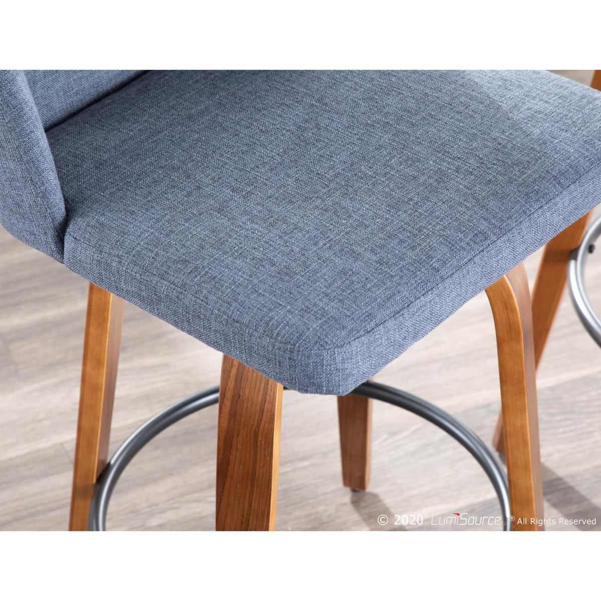 Walnut and Blue Fabric Counter Stool Set of 2 N4151