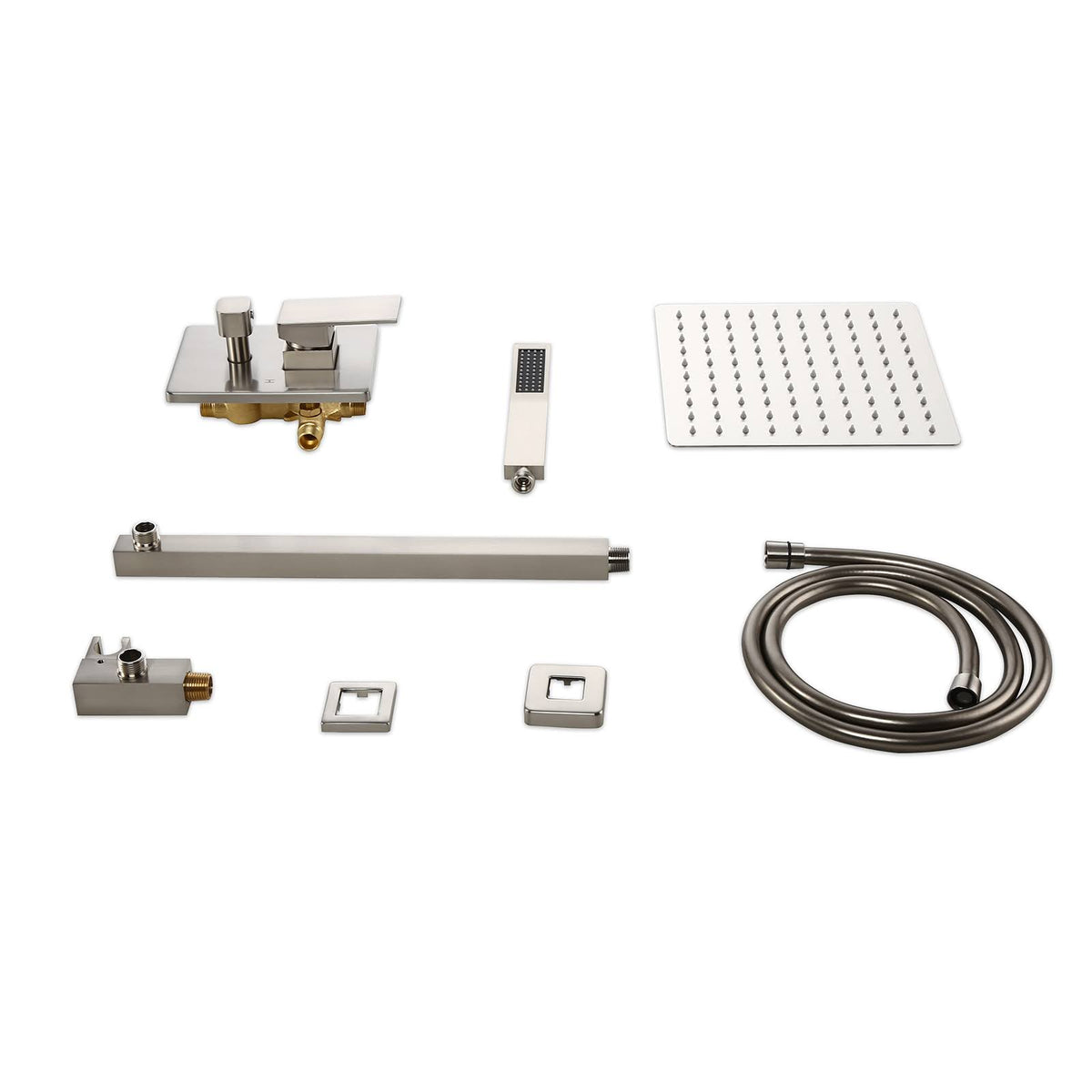 Brushed Nickel 10x22 Shower Set Rainfall Shower Head Handheld Spray C1577