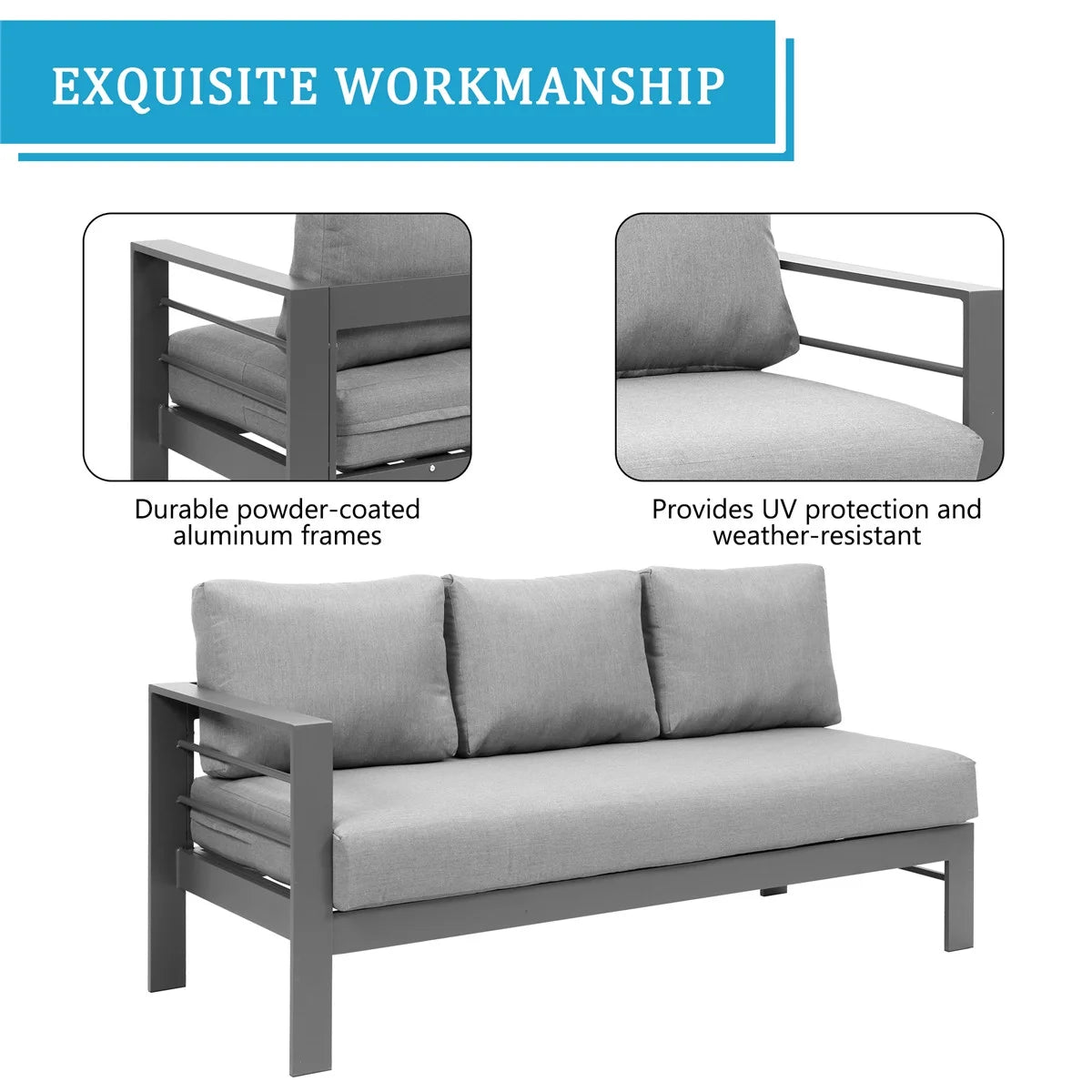 4 Pieces Aluminum Outdoor Sofa Set with Coffee Table Y643050