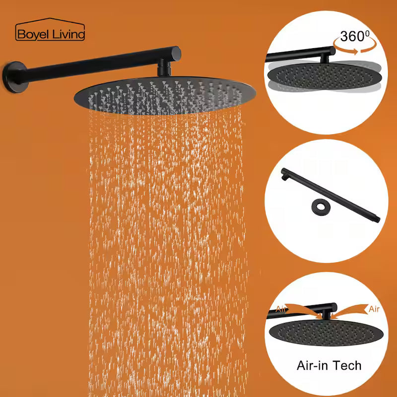 12 in. Wall Mount Dual Shower Heads with Valve in Matte Black W286347