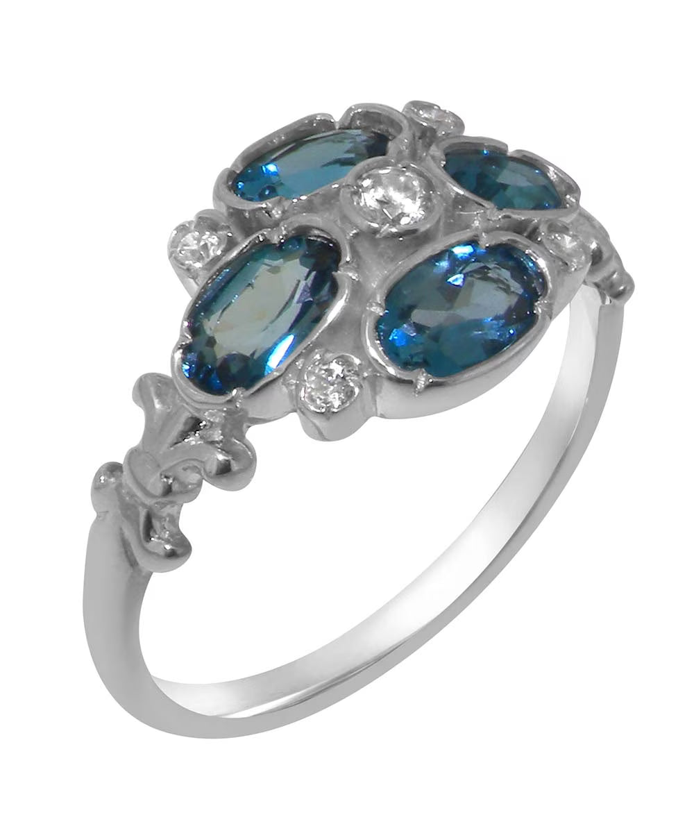 Sterling Silver Ring with Cubic Zirconia & London Blue Topaz Womens Engagement Ring S20751