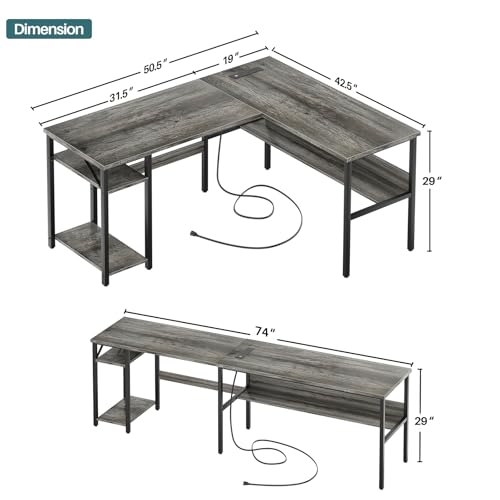 L Shaped Desk with LED Light and Power Outlet C870