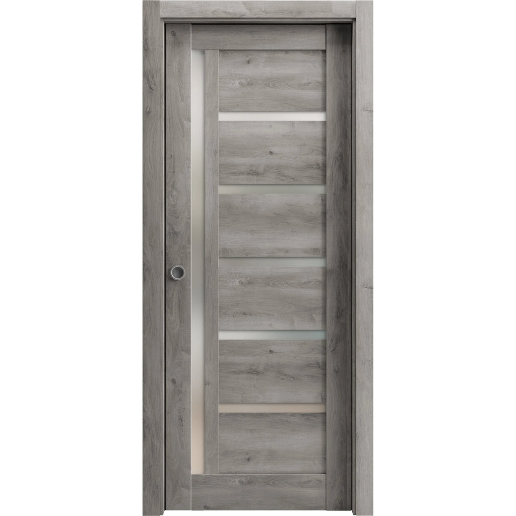 Solid Wood Sliding French Pocket Door with Frosted Glass B28213