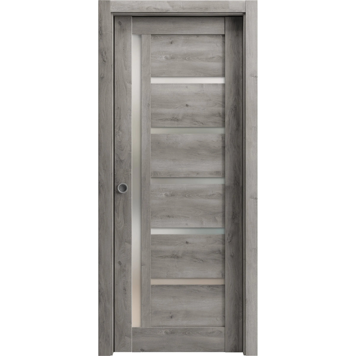 Solid Wood Sliding French Pocket Door with Frosted Glass B28213