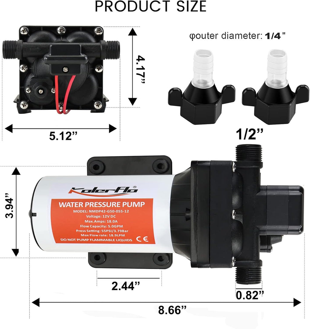 12V DC 5.0 GPM 55 PSI Self Priming Water Pressure Booster Pump A30924