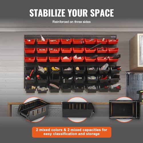 48-Bin Wall Mounted Storage Bins Parts Rack Organizer with Wall Panels Q913080