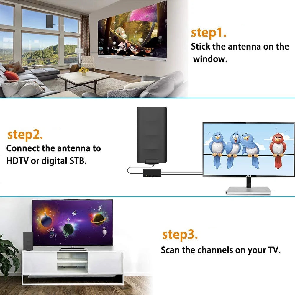 Digital TV Antenna with Built-in Amplifier, 33FT Coax Cable X583