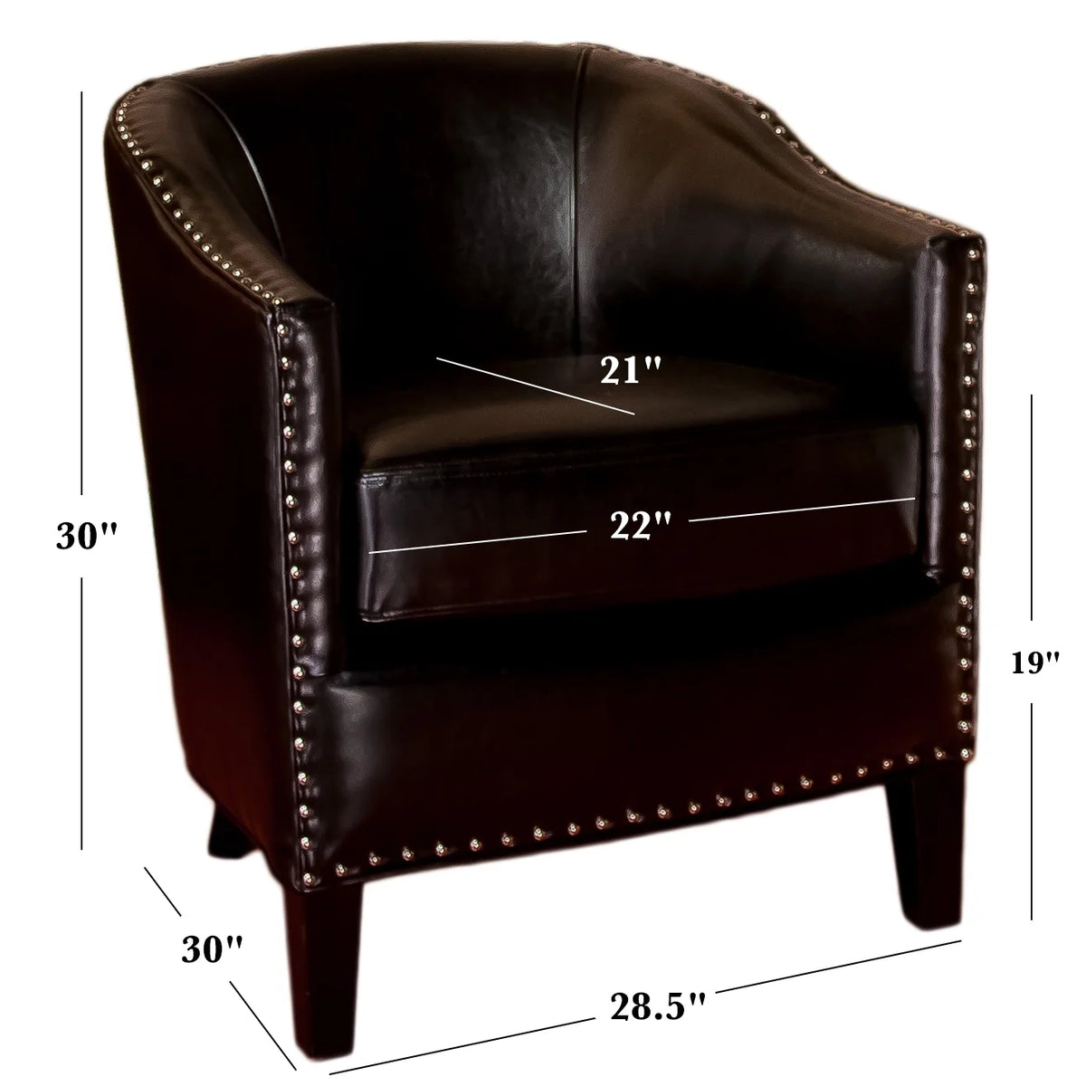 Black Bonded Leather Club Chair with Nailhead Trim O940650
