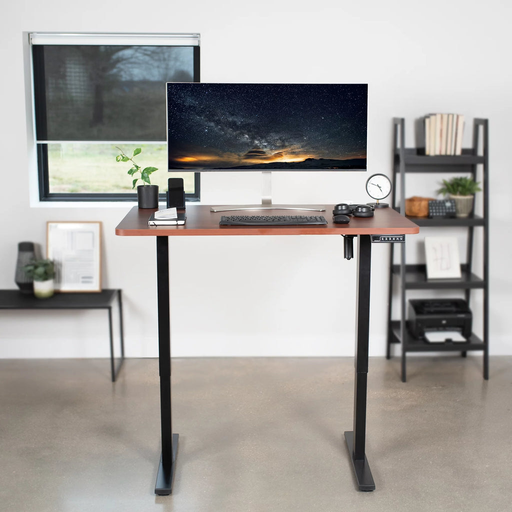 Electric 48" x 30" Stand Up Desk, Dark Walnut Top, Black Frame V9434
