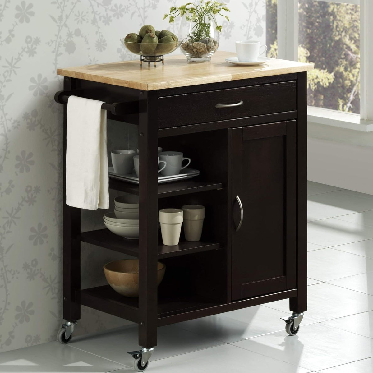 Black and Natural Kitchen Cart N24648