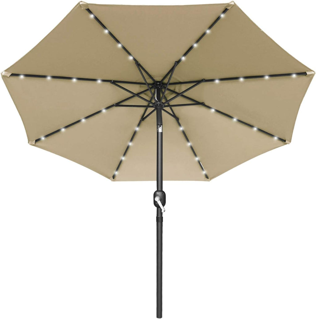 7.5ft Khaki Patio Umbrella with 32 Solar LED Lights O72934