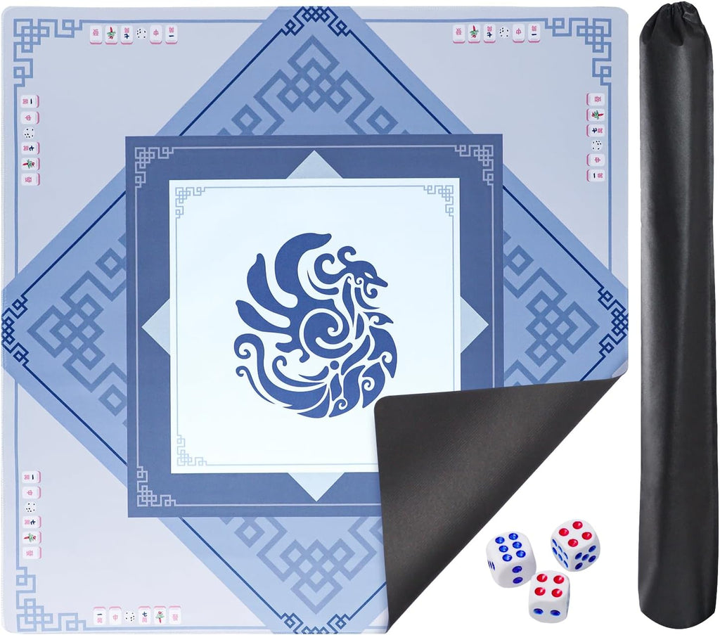 166 Quality White Tiles Mahjong Game Set with Blue Printed Carrying Bag C238004