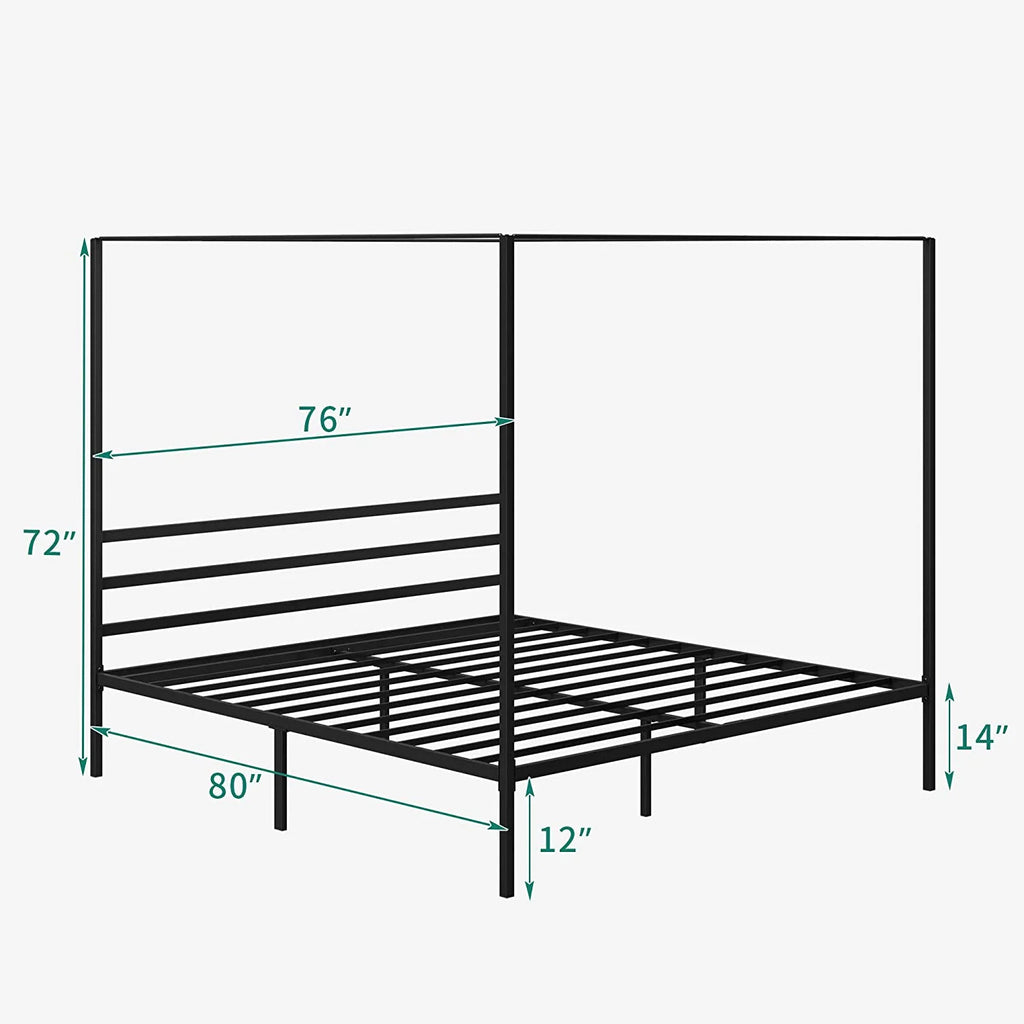 Queen Size Black Metal Canopy Bed Frame with Headboard R564169