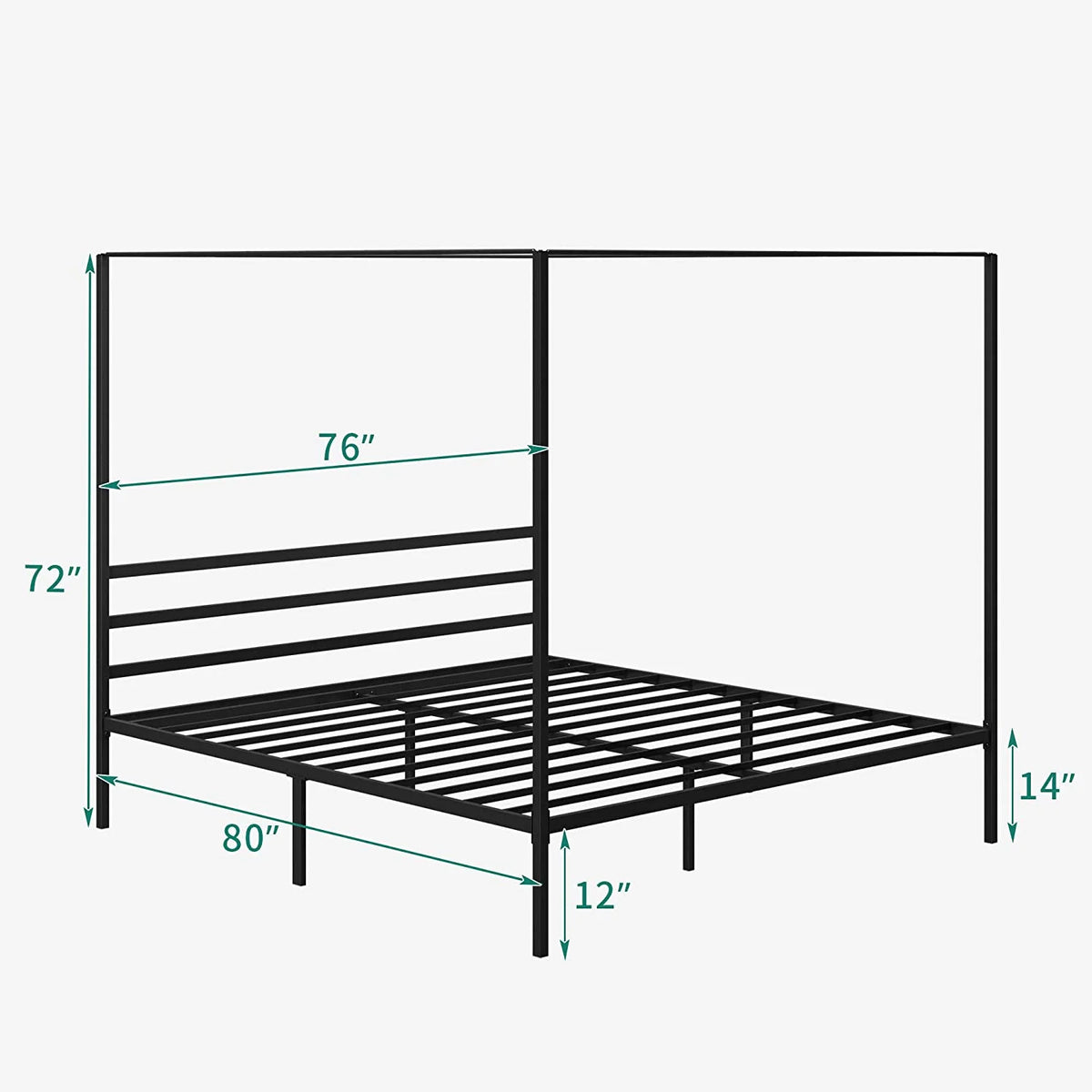 Queen Size Black Metal Canopy Bed Frame with Headboard R564169