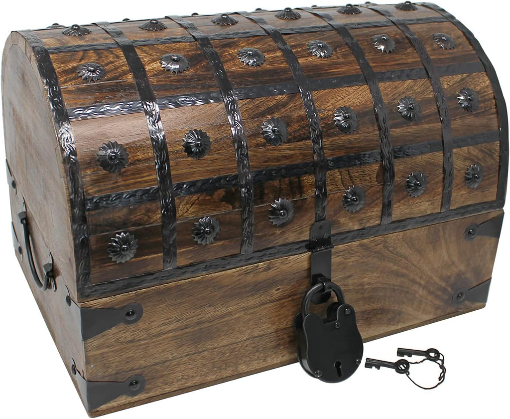 Pirate Treasure Chest with Iron Lock and Skeleton Key, X-Large 16 x 11 x 10.5 O72184
