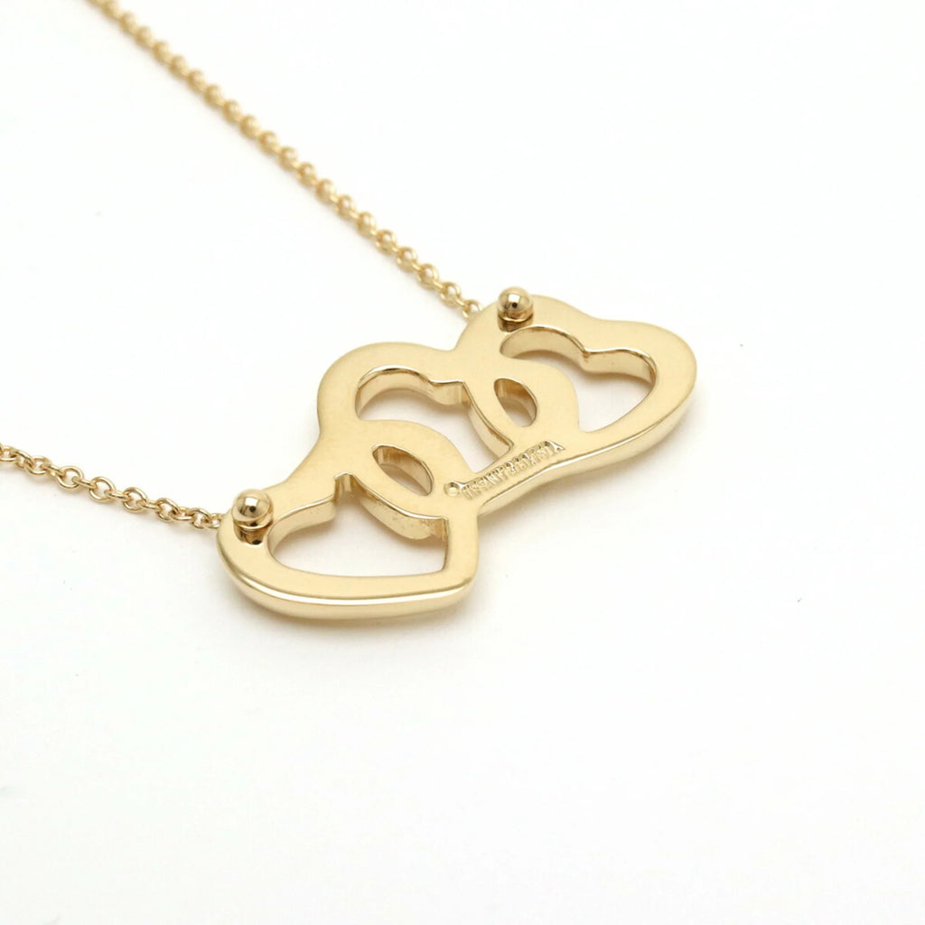 Tiffany Triple Open Heart Pendant Necklace Yellow Gold Q2341