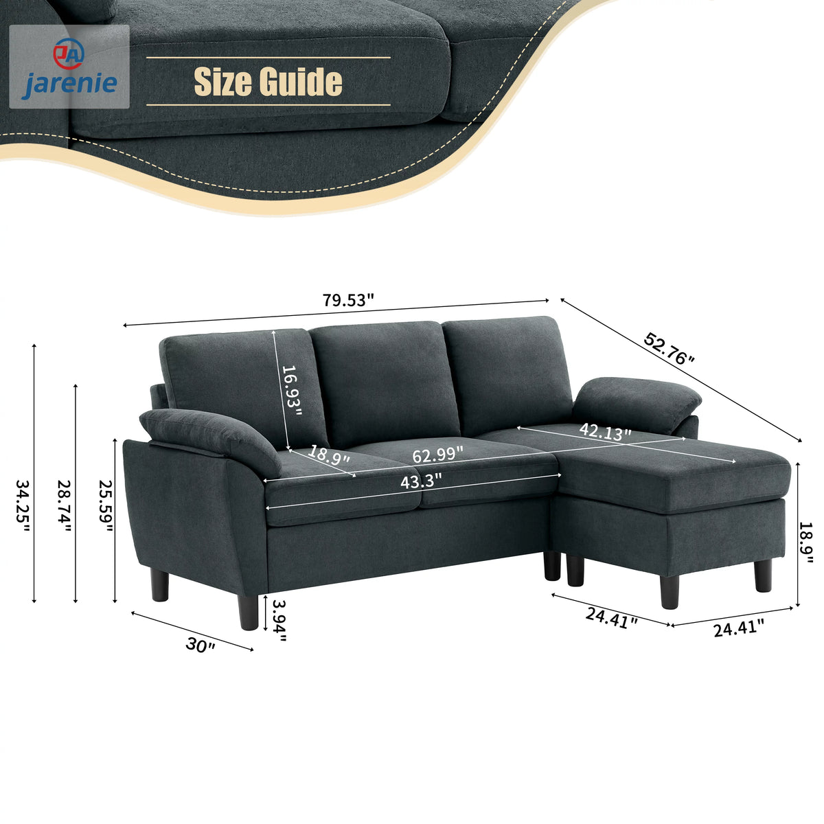 Modern Fabric L-Shaped Sectional Sofa with Ottoman J649957