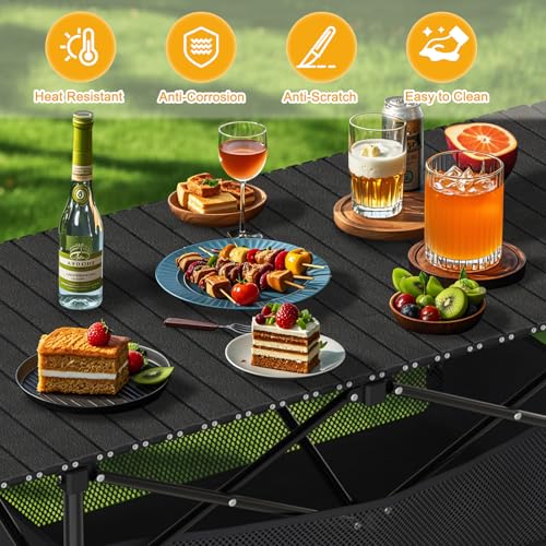 Height Adjustable Folding Camping Table with Mesh Storage and Carrying Bag B94444